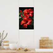 Rode Hibiscus Bloemenkunst Print Poster (Keuken)