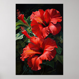 Rode Hibiscus Bloemenkunst Print Poster