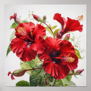 Rode Hibiscus Bloemenkunst Print Poster