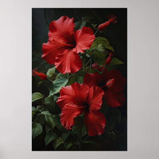 Rode Hibiscus Bloemenkunst Print Poster (Voorkant)