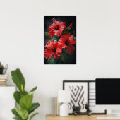 Rode Hibiscus Bloemenkunst Print Poster (Thuiskantoor)