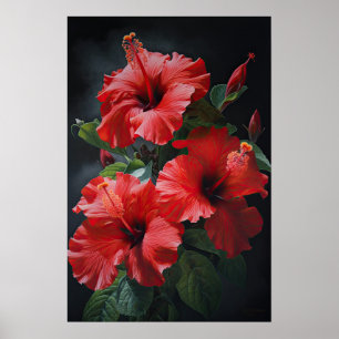 Rode Hibiscus Bloemenkunst Print Poster