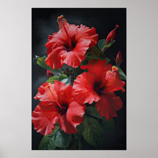 Rode Hibiscus Bloemenkunst Print Poster (Voorkant)