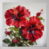 Rode Hibiscus Bloemenkunst Print Poster (Voorkant)
