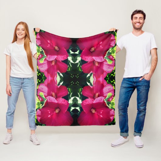 Rode Hibiscus bloemenpaar Abstract Fleece Deken (In situ)