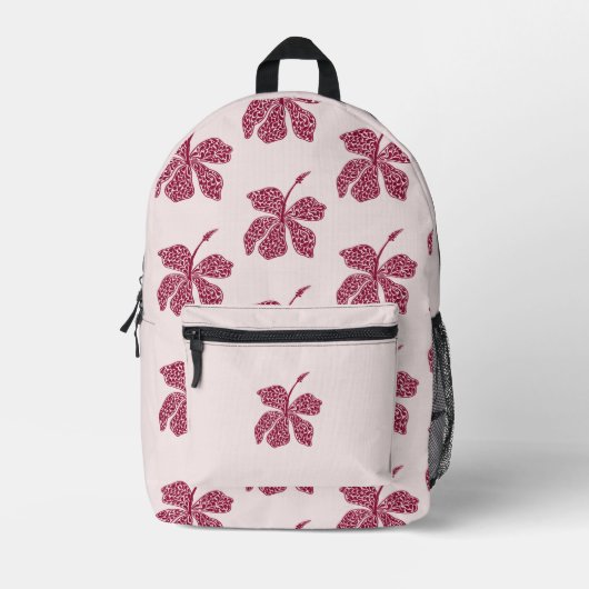 Rode Hibiscus Bloemmotief Bedrukte Rugzak (Voorkant)