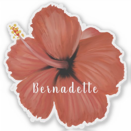 Rode Hibiscus bloemnaam sticker (Voorkant)