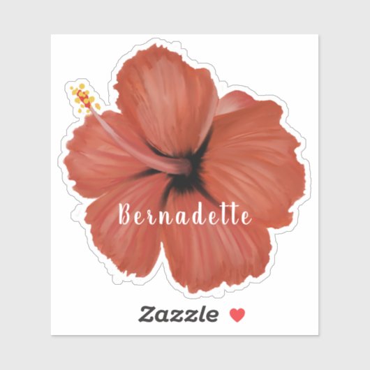 Rode Hibiscus bloemnaam sticker (Vel)