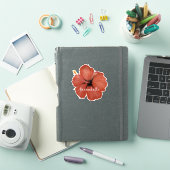 Rode Hibiscus bloemnaam sticker (iPad Cover)