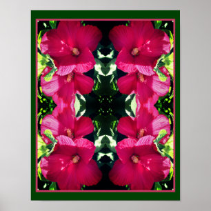 Rode Hibiscus Bloempaar Close-up Mirror Abstract Poster