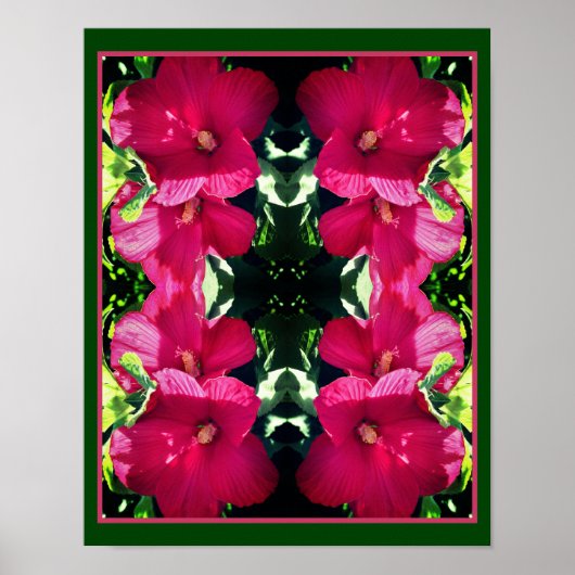 Rode Hibiscus Bloempaar Close-up Mirror Abstract Poster (Voorkant)