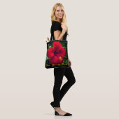 "Rode Hibiscus" Boodschappentas Tote Bag (Op model)