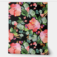 Rode Hibiscus Eucalyptus groen op zwart