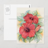 Rode Hibiscus Floral tropische Waterverf kunst Briefkaart (Voorkant / Achterkant)