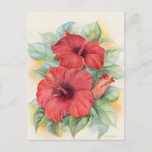 Rode Hibiscus Floral tropische Waterverf kunst Briefkaart (Voorkant)