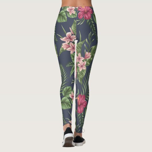 Rode Hibiscus Flowers Donkere leggings (Achterkant)