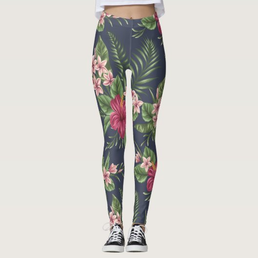 Rode Hibiscus Flowers Donkere leggings (Voorkant)
