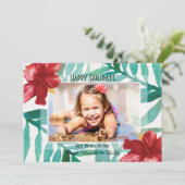 Rode Hibiscus Foto Vakantie Kaart (Staand voorkant)