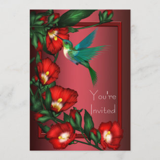 Rode Hibiscus Kolibrie Uitnodiging Template