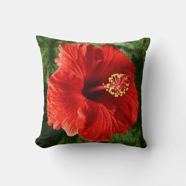 Rode Hibiscus Kussen (Voorkant)