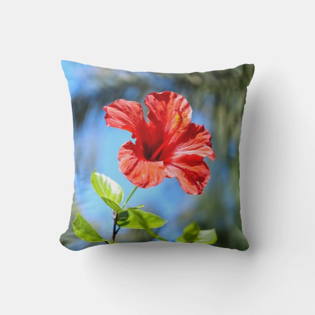 Rode Hibiscus Kussen (Voorkant)
