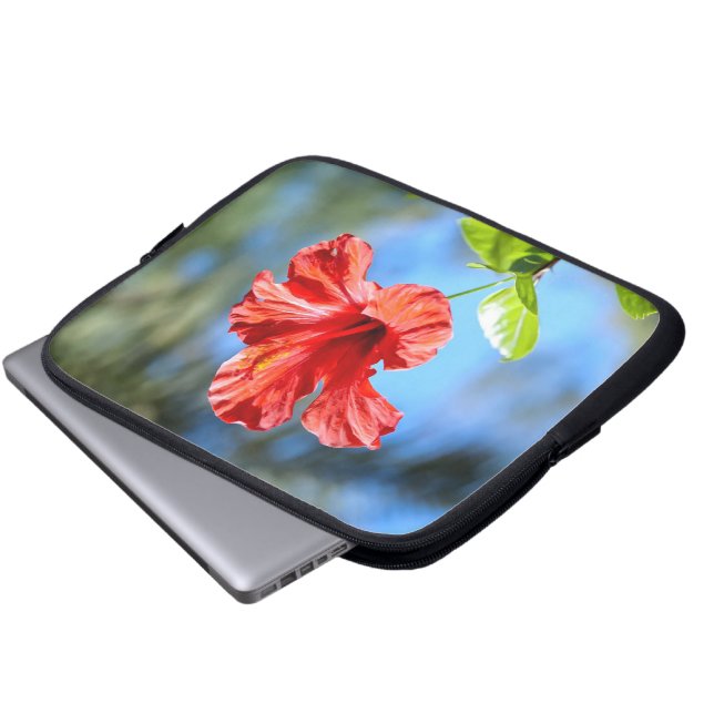 Rode Hibiscus Laptop Sleeve (Voorkant onderkant)