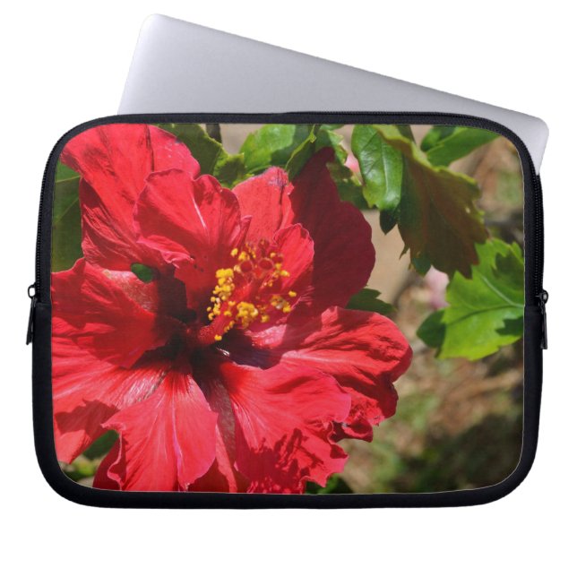 Rode Hibiscus Laptop Tas (Voorkant)