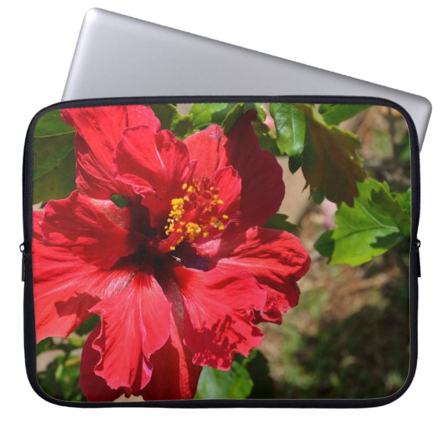 Rode Hibiscus Laptophoes Laptop Sleeve (Voorkant)