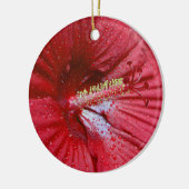 Rode hibiscus met regendruppels keramisch ornament (Links)