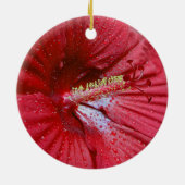 Rode hibiscus met regendruppels keramisch ornament (Achterkant)