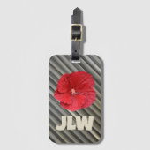 Rode Hibiscus Modern Bold Smokey Grijze Strepen Bagagelabel (Voorkant (verticaal))