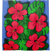 Rode Hibiscus & Monstera Douchegordijn (Voorkant)