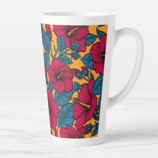 Rode hibiscus op oranje latte mok (Rechts)
