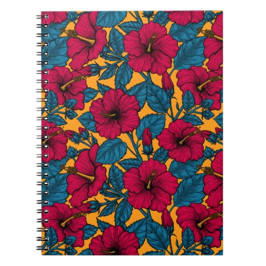 Rode hibiscus op oranje notitieboek (Voorkant)