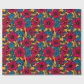 Rode hibiscus op sinaasappel cadeaupapier (Vlak)