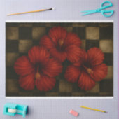 Rode Hibiscus op verouderd Checkerboard Decoupage  Tissuepapier (Craft)