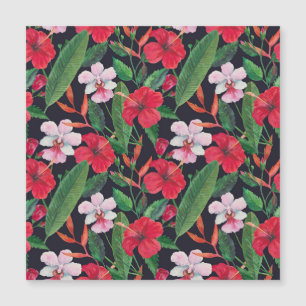 Rode hibiscus, orchideeën, tropische waterverf.