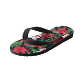 Rode hibiscus, orchideeën, tropische waterverf. kinder teenslippers (Schuin)