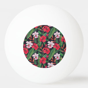 Rode hibiscus, orchideeën, tropische waterverf. pingpongbal