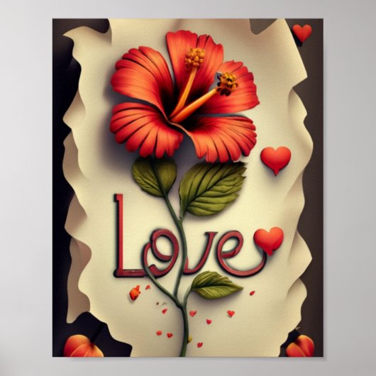Rode Hibiscus Poster (Voorkant)