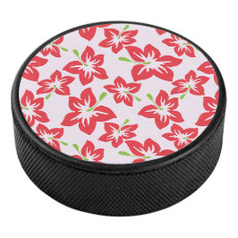Rode Hibiscus, Rode Bloemen, Bloempatroon Hockey Puck