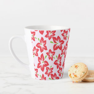 Rode Hibiscus, Rode Bloemen, Bloempatroon Latte Mok