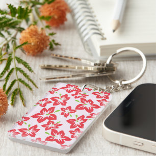 Rode Hibiscus, Rode Bloemen, Bloempatroon Sleutelhanger