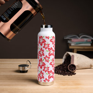 Rode Hibiscus, Rode Bloemen, Bloempatroon Waterfles