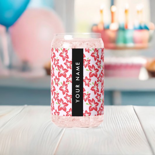 Rode Hibiscus, Rode Bloemen, Je Naam Blikvorm Glas (Insitu (Baby Shower))