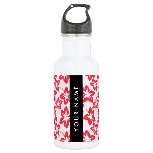 Rode Hibiscus, Rode Bloemen, Je Naam Waterfles (Voorkant)