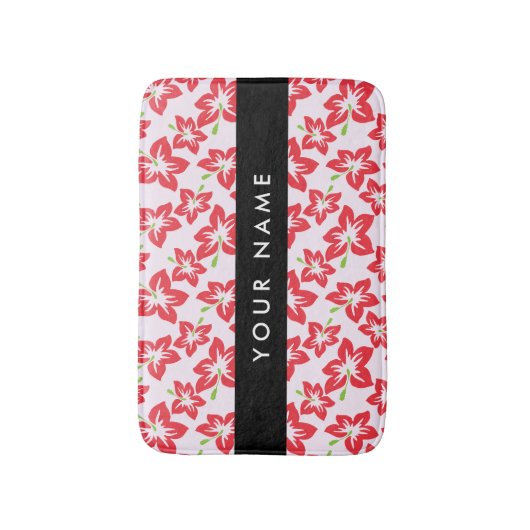 Rode Hibiscus, Rode bloemen, Jouw naam Badmat (Voorkant Verticaal)