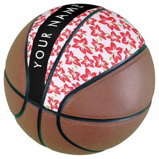Rode Hibiscus, Rode bloemen, Jouw naam Basketbal (Schuin)