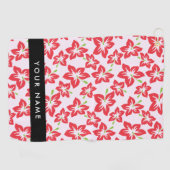 Rode Hibiscus, Rode bloemen, Jouw naam Golfhanddoek (Horizontaal)