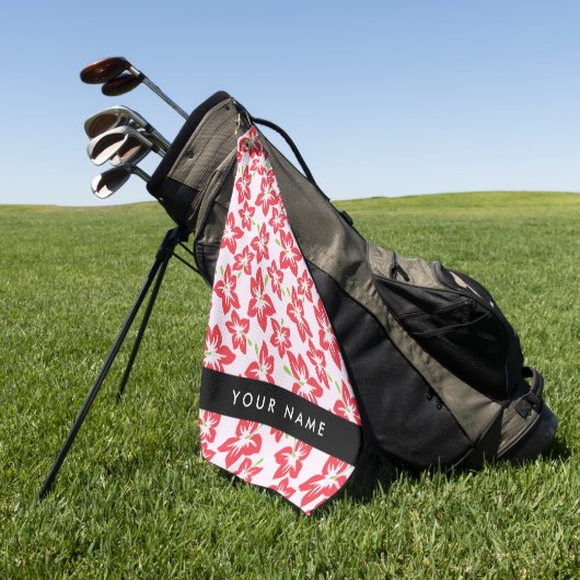 Rode Hibiscus, Rode bloemen, Jouw naam Golfhanddoek (Groen)